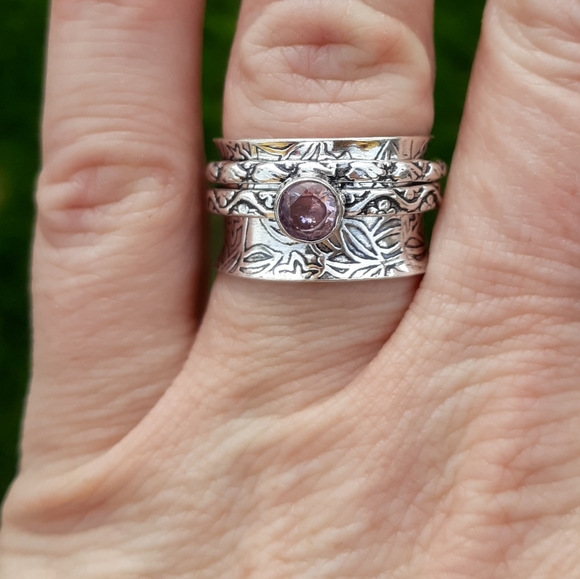 New Pink Topaz 925 Silver Spinner Meditation Ring. - Picture 2 of 8